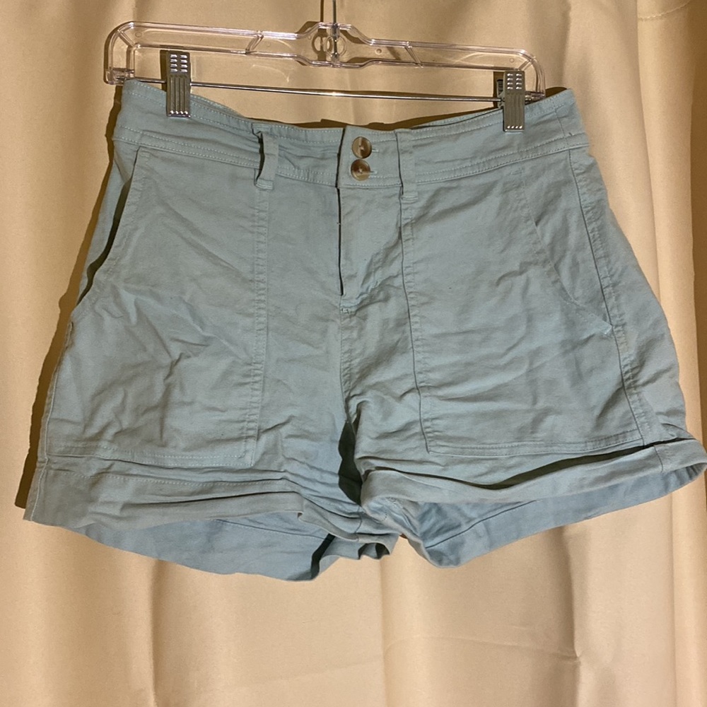 Teal Light Blue Stretch Jean Mom Shorts - a new day